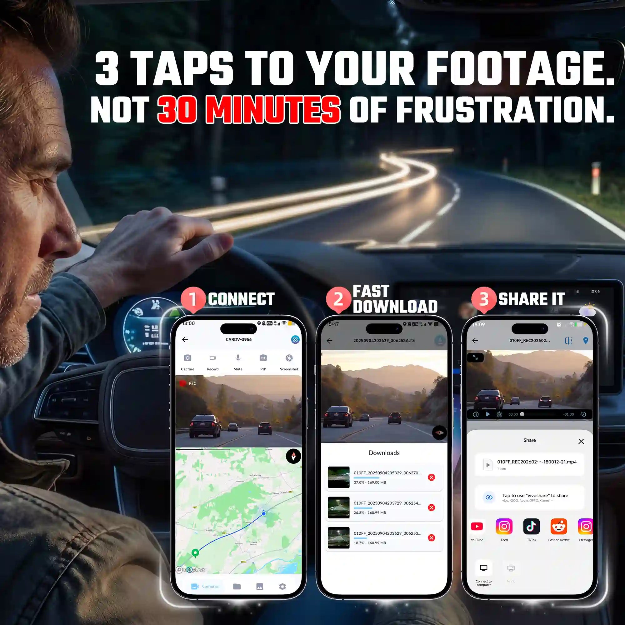 SmartSync app showing dash cam footage on phone