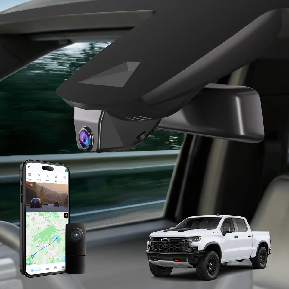 Premium Hidden 4K Dash Cam for Chevy Silverado | OEM Mirror Mount [2019-2026]