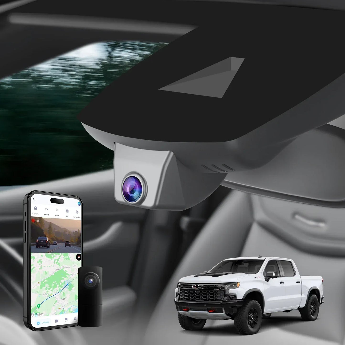 Premium Hidden 4K Dash Cam for Chevy Silverado | OEM Mirror Mount [2021-2026]